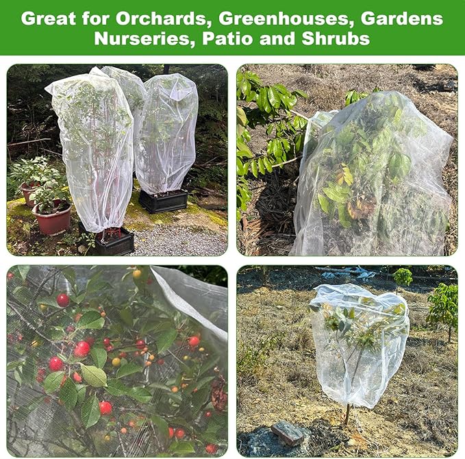 Large Fruit Tree Netting, 2 Pack 8x8Ft Garden Netting Pest Barrier Mesh Covers Bags with Zipper and Drawstring Insect Bird Cover Netting Plant Protection Covers for Vegetables Bushes