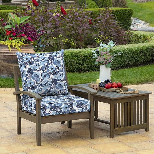 Arden Outdoor Deep Seat Cushion Set (2-Pack), 22 in x 24 in, Weather-Proof, Rain-Proof, Fade Resistant Patio Cushion for Chair, Sofa, and Couch Blue Garden Floral