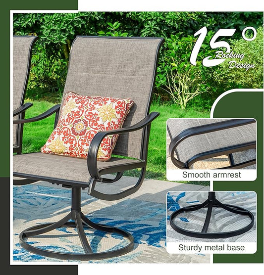 Sophia & William 7 Pieces Patio Dining Set Outdoor Metal Furniture Set, 6 x Swivel Dining Chairs Textilene Padded, 1 Metal Umbrella Table 6 Person for Lawn Garden