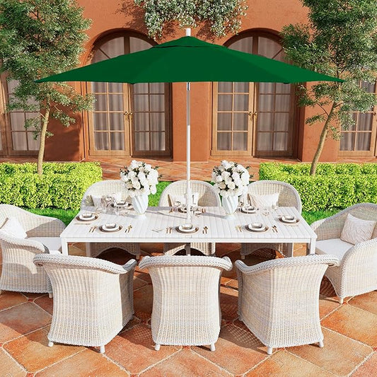 California Umbrella 11Ft Premium Patio Umbrella, Hand-Crank, Tilt-Collar, White Frame, Solution Dyed Hunter Green Fabric