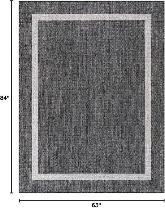 Bordered Outdoor Rug 5x7 Washable Outside Carpet for Indoor Patio Porch Waterproof Easy Cleaning Non Shedding Area Rugs Gray 5 x 7