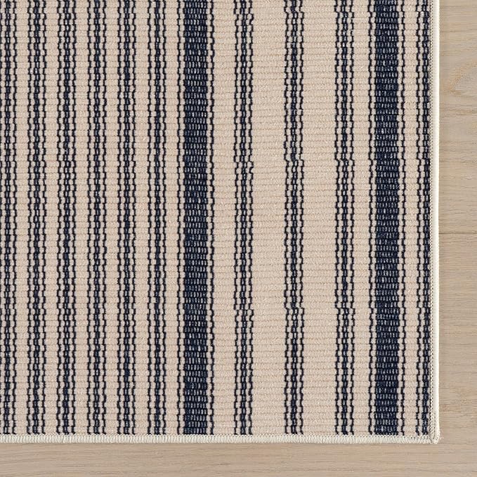 Dash & Albert Axiom Navy Machine Washable Rug, 6 X 9 Feet, Blue/Ivory Stripe Pattern
