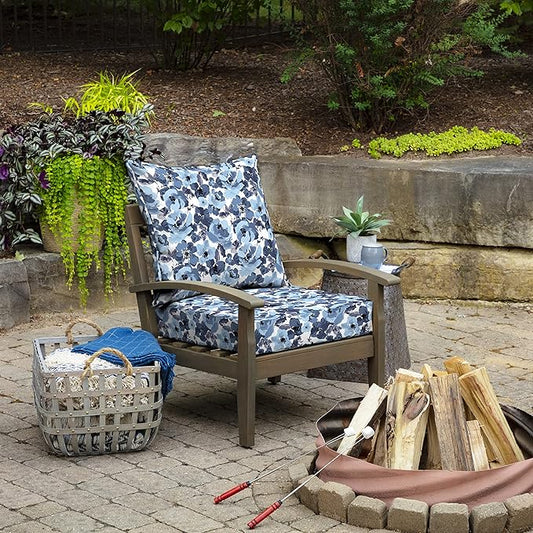 Arden Outdoor Deep Seat Cushion Set (2-Pack), 24 in x 24 in, Weather-Proof, Rain-Proof, Fade Resistant Patio Cushion for Chair, Sofa, and Couch Blue Garden Floral