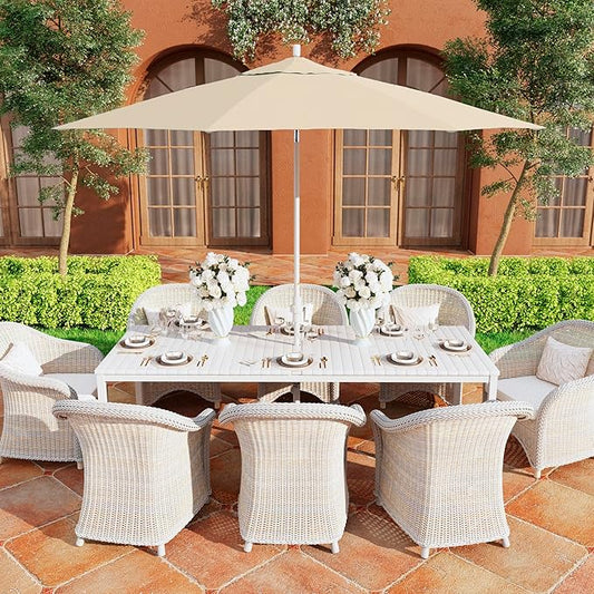 California Umbrella 11Ft Premium Patio Umbrella, Hand-Crank, Tilt-Collar, White Frame, Solution Dyed Beige Fabric