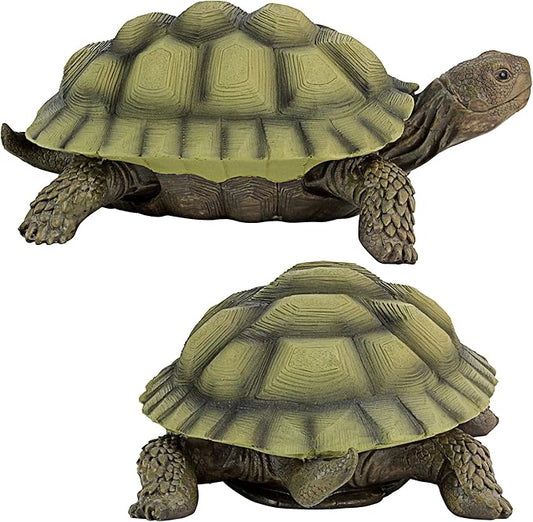 Design Toscano Gilbert the Box Turtle Indoor/Outdoor Garden Decor Animal Statue, Set of Two, 9 Inch Long, Cast Stone Resin, Green Painted Finish