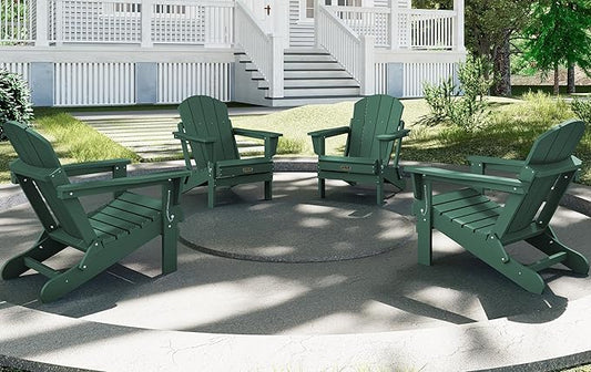 SERWALL Foldable Adirondack Chair Set of 2 for Patio Garden Outdoors Fire Pit Chairs-Green