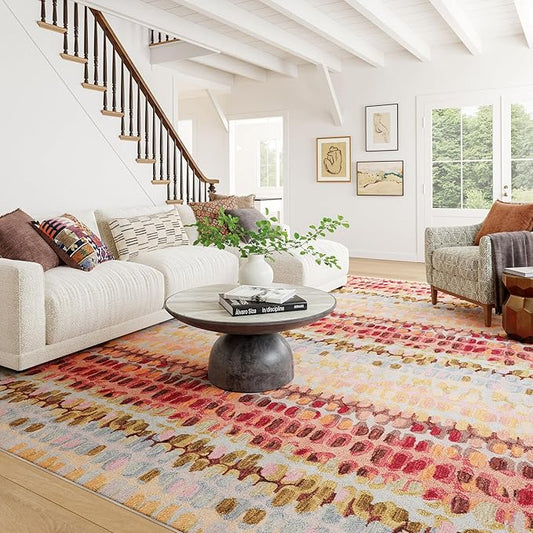 Dash & Albert Paint Chip Pastel Machine Washable Rug, 4 X 6 Feet, Multicolored Geometric Pattern