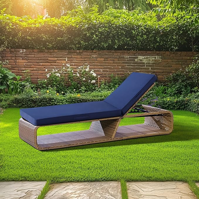 Chaise Lounge Cushions Outdoor, Waterproof Lounge Chair Cushion, 72x 21x 3 Inch Outdoor Chair Cushions with Ties, High-Density Foam Patio Lounge Chair Pads for Lawn, Pool & Beach, Navy