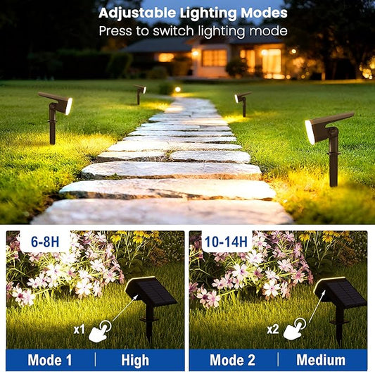 Solar Lights Outdoor Waterproof IP65, Super Bright LED, 3000K 2 Lighting Modes, Solar Powered Yard Garden Solar Spot Lights for Outside Landscape Auto On/Off -8 Pack
