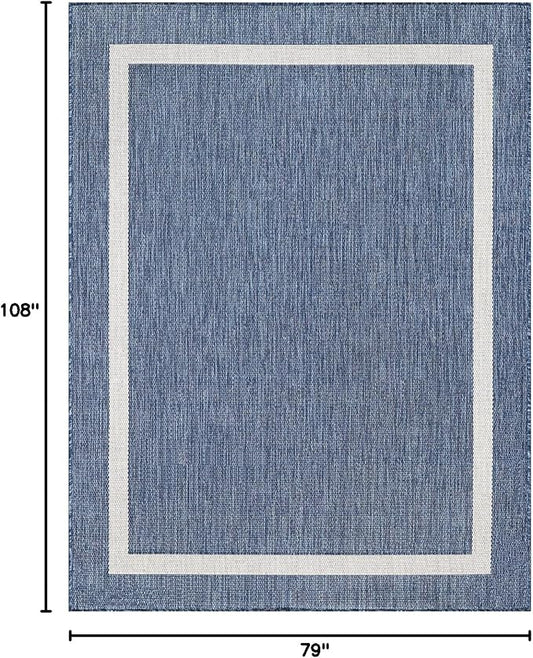 Bordered Outdoor Rug 6x9 Washable Outside Carpet for Indoor Patio Porch Waterproof Easy Cleaning Non Shedding Area Rugs Blue 6 x 9
