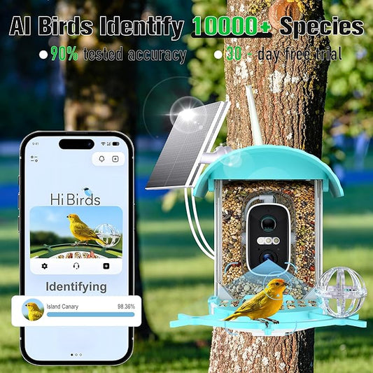 Bird Feeder with Camera 3W Solar Powered Panel: 2.4Ghz WiFi Hummingbird Feeders for Outdoors with AI Identify Auto Capture, 2K Live View, Instant Arrival Alerts, Gift for Bird Lovers (Green)