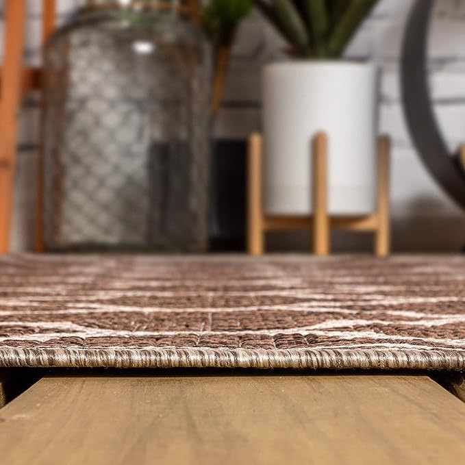 JONATHAN Y Moroccan Trellis Indoor Outdoor Runner Rug 2X20 Espresso/Taupe, Trebol Textured Weave for Backyard, Patio, Porch, Easy-Cleaning, High Traffic, Pet-Friendly, Non-Shedding (SMB109B-220)