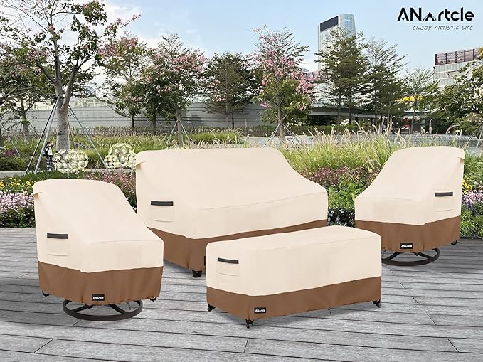 3-Seater Patio Sofa Cover,79W x 37D x 35H Inches Outdoor Couch Cover,100% Waterproof Heavy Duty Patio Sofa Covers,Patio Furniture Covers,Beige&Brown