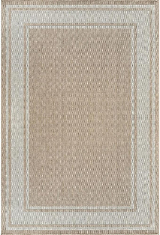 Beverly Rug Outdoor Rug 8x10 Modern Bordered Area Rugs for Indoor and Outdoor Patio Deck Porch Garden Waterproof Weather Sun Resistant Washable Outside Carpet (8 x 10 Beige)