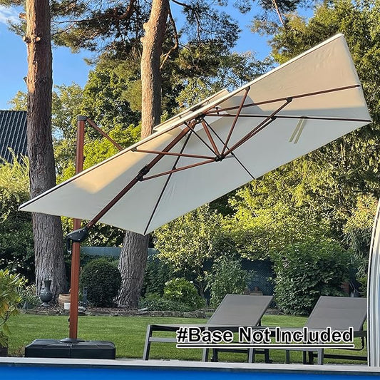 PURPLE LEAF 12ft Patio Umbrella Outdoor Square Umbrellas Large Cantilever Umbrella Windproof Offset Heavy Duty Sun Umbrellas for Garden Deck Pool Patio, Cream