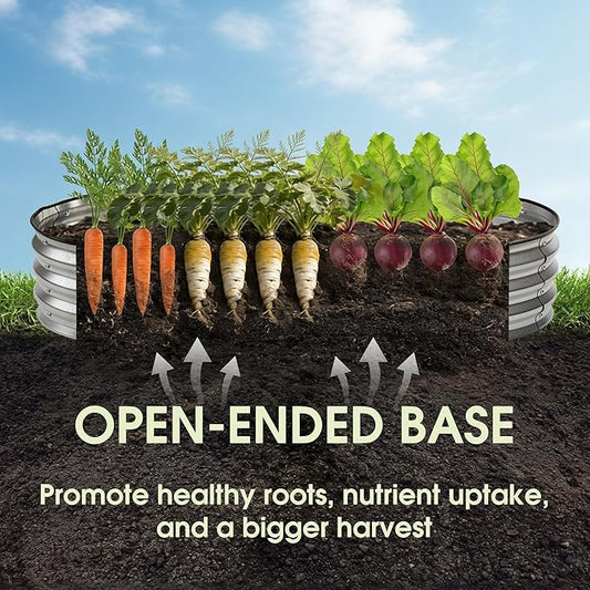NEWBULIG Heavy-Duty Galvanized Oval Raised Garden Bed for Outdoor, Metal Planter Box with Open Base, Easy Assembly with Safe Edges for Vegetables/Flowers/Herbs