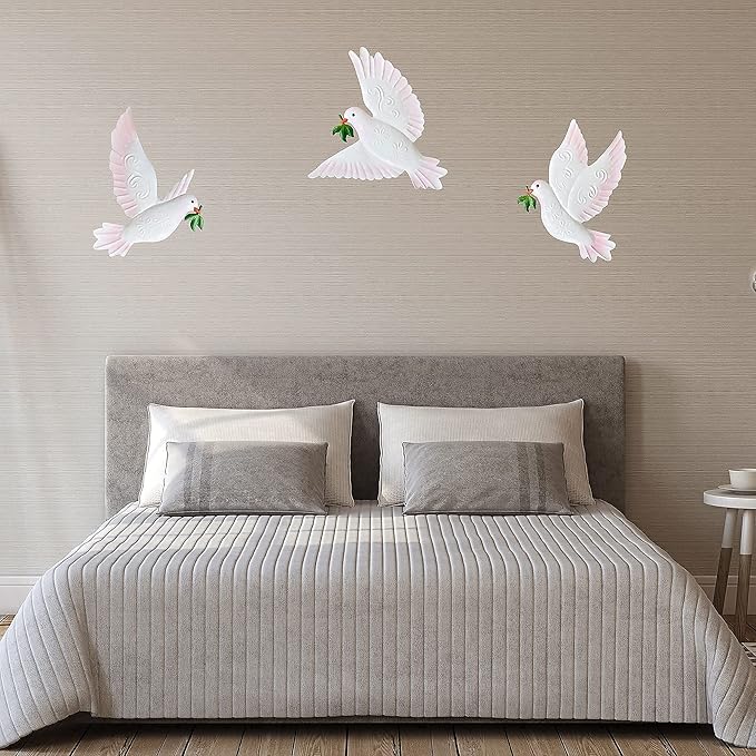 J-Fly Dove Wall Decor Metal Wall Decor Outdoor Indoor Ornament Suitable For Bathroom Living Room Garden Wall Decoration 9 Inch 3 Pack