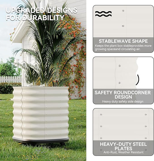 GarveeHome Self-Watering Wheeled Metal Garden Bed – Mobile Raised Planter Box with Water, Galvanized Steel Indoor/Outdoor Rolling Grow Station for Herbs, Veggies & Decor (23.6"x23.6"x27.5"),White