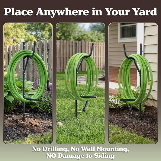 Water Hose Holder - Easy-to-Install Garden Hose Storage Metal Rack with Stake - Outdoor Freestanding Reel for Yard or Landscaping by Stalwart