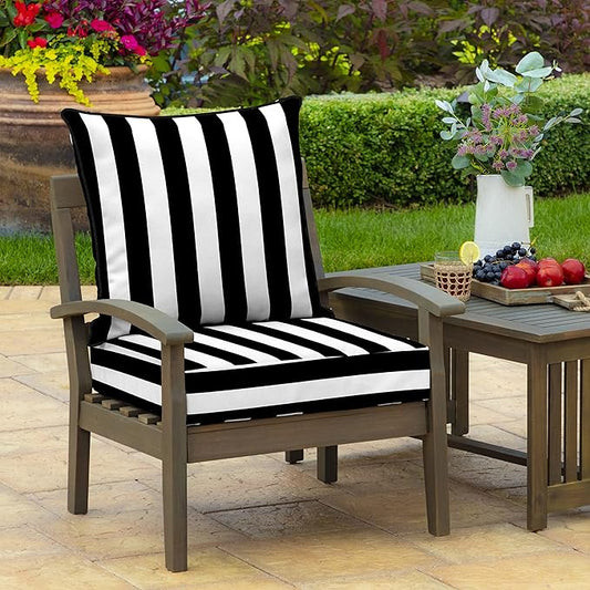 Arden Outdoor Foam Deep Seat Cushion Set (4-Pack), 24x24, Premium High-Density Foam, Never Flattens, Weather-Proof for Patio Chair Sofa Couch, Black Cabana Stripe