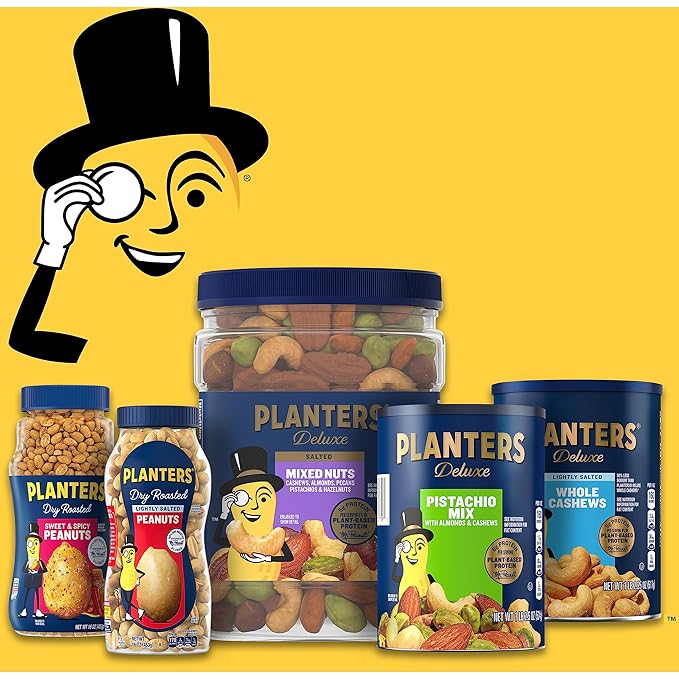 PLANTERS Deluxe Mixed Nuts, Cashews, Almonds, Brazil Nuts Mix, Pistachios, Pecans, Lightly Salted, Snacks for Adults and Kids, Party Snack, 15.25oz