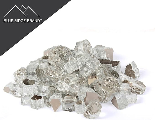 Reflective Fire Pit Glass - Fire Glass for Fire Pit - Firepit Glass Rock - Glass Stones - Fire Pit Glass Rocks - Gas & Propane Fire Pit & Fireplace Glass (10 Pound, Clear)