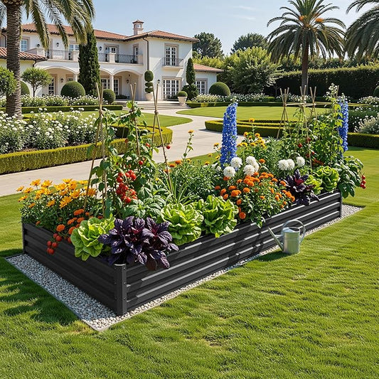 YITAHOME 8x4x1ft 2pcs Large Raised Garden Bed Kit, Galvanized Metal Planter Box with Gloves, Ground Nails & Safety Rubber, Outdoor Above Ground Planters for Plants Vegetables Flowers, Black