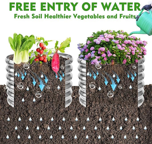 17" Tall Round Outdoor Garden Raised Garden Bed Kits-0.8MM Thick Metal Raised Planter Bed/Ground Planter Box for Variety of Flowers,Herbs,Vegetables,Trees (Silver, 24 Dia X 16.5 inches)