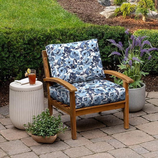 ARDEN Outdoor Plush Modern Tufted Blowfill Deep Seat Set, 24 in x 24 in, Weather-Proof, Rain-Proof, Fade Resistant Patio Cushion, Ultra Cozy 24 x 24, Blue Garden Floral