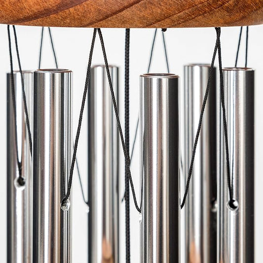 Festival 18-inch Redwood Wind Chime in Silver by Wind River for Patio, Backyard, Garden, and Outdoor décor. Made in The USA