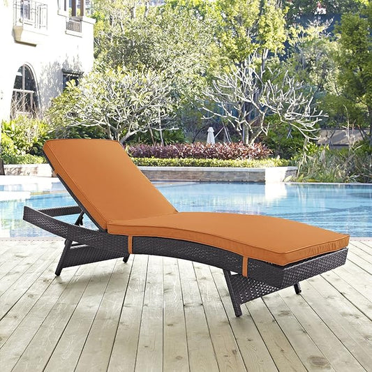 Modway Convene Wicker Rattan Outdoor Patio Chaise Lounge Chair in Espresso Orange