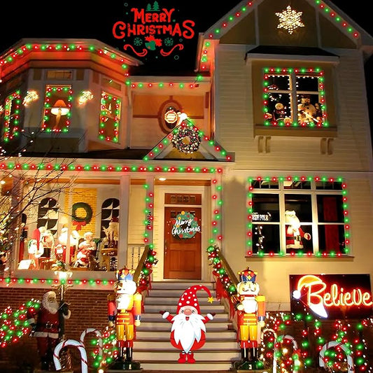 YEGUO 4 Pack Red and Green Solar Fairy Lights, Each 33ft 100 LED Christmas Lights Outdoor Waterproof, 8 Modes Sliver Wire Solar String Lights