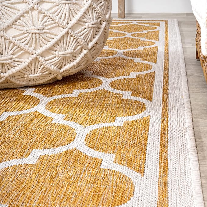 JONATHAN Y Moroccan Trellis Indoor Outdoor Runner Rug 2X10 Yellow/Cream, Trebol Textured Weave for Backyard, Patio, Porch, Easy-Cleaning, High Traffic, Pet-Friendly, Non-Shedding (SMB109F-210)