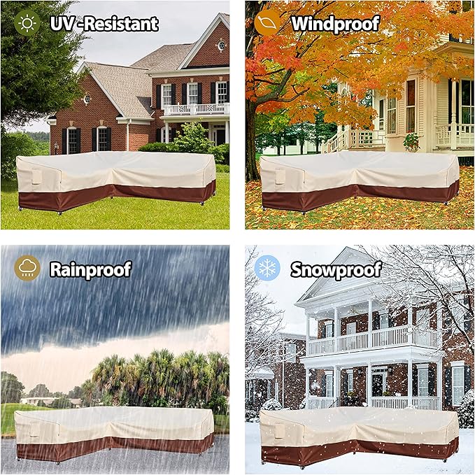 Outdoor Patio Furniture Covers, Waterproof Rip-Stop Anti-UV 600D Heavy Duty Outdoor Couch Cover with 3 Air Vent, L-Shaped-Left Facing-58''X85'', Beige & Reddish Brown