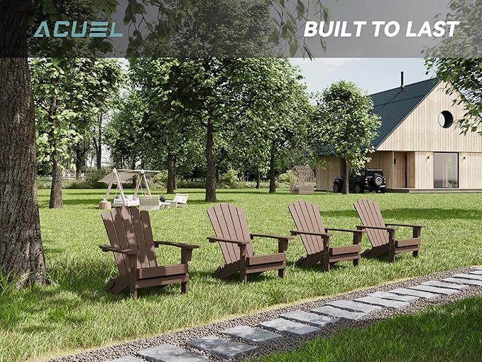 Set of 4 Folding Adirondack Chairs, Heavy Duty Weather-Resistant Patio Chairs with Wide Armrests & Ergonomic High Back, HDPE Fire Pit Seating for Backyard, Garden, Porch - Coffee