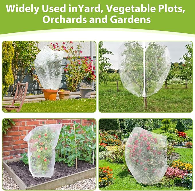 Large Fruit Tree Netting with Drawstring and Zipper, 10 * 10FT Garden Netting for Garden Protection, Insect Bird Netting for Fruit Trees, Protection from Anti Birds, Bugs,Cicadas, Insects