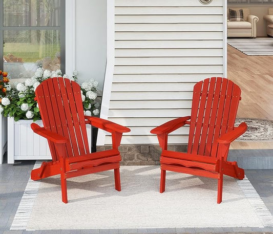 Outdoor Wooden Folding Adirondack Chair with Pre-Assembled BackRest & SeatBoard, Accent Furniture for Patio Backyard Garden Porch Deck Pool Firepit