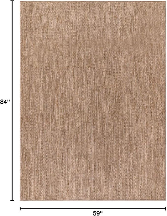 Beverly Rug Indoor Outdoor Rug 5x7, Washable Outside Carpet for Patio, Deck, Porch, Solid Modern Area Rug, Water Resistant, Jute Beige