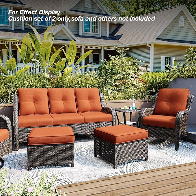 Joyside Outdoor Chair Cushions Set, 22x25/22x24 Inch Patio Furniture Deep Seat Cushions, Water Resistant & Thick Cushion, Outdoor Replacement Cushions for Seat and Sofa (Orange, 5 Set)