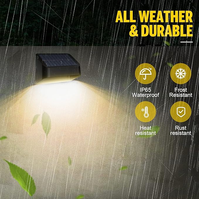 Brighter Solar Fence Lights,Solar Lights Outdoor Waterproof,Warm White and RGB 8 Colors,Dusk to Dawn Deck Light, Outdoor Lighting for Backyard/Railing/Wall/Step/Patio(12 Pack,Black)
