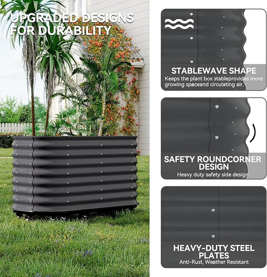 GarveeHome Self-Watering Wheeled Metal Garden Bed – Mobile Raised Planter Box with Water, Galvanized Steel Indoor/Outdoor Rolling Grow Station for Herbs, Veggies & Decor (59 in x23.6 in x27.5,Gray