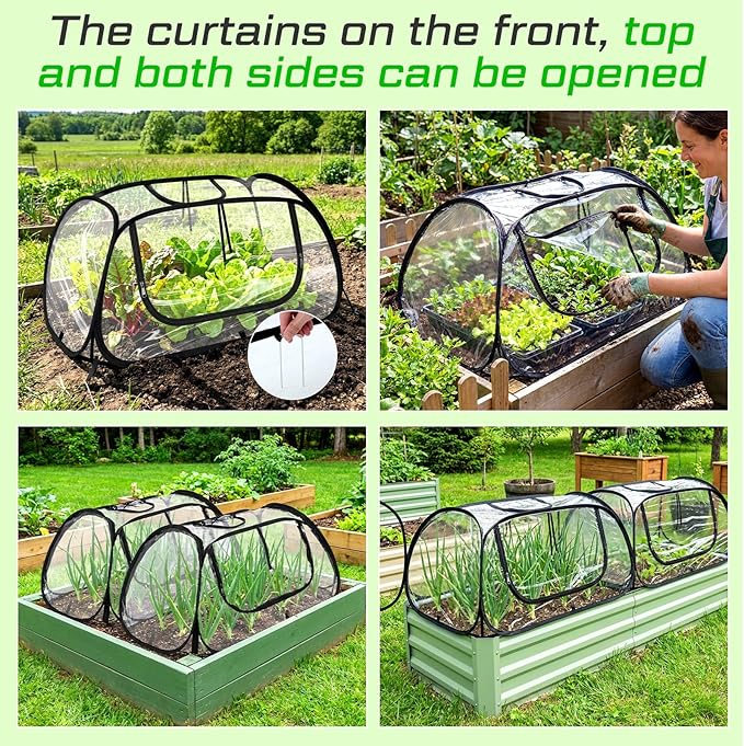 2 Pack Garden Covers for Raised Bed Foldable Clear PVC Greenhouse for Freeze Protection Row Plants Cover Accelerator with Zipper Door Black 32"x13"x14" Protection Vegetable Fruit from Animal