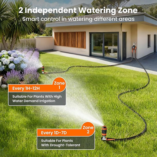 Giraffe Tools Garden Hose 5/8", Water Hose Heavy Duty, Flexible, Lightweight Hybrid Hose with Swivel Handle, with Watering Timer Nozzle and Yard Sprinkler, 100ft Male to Female Fittings, Burst 600 PSI