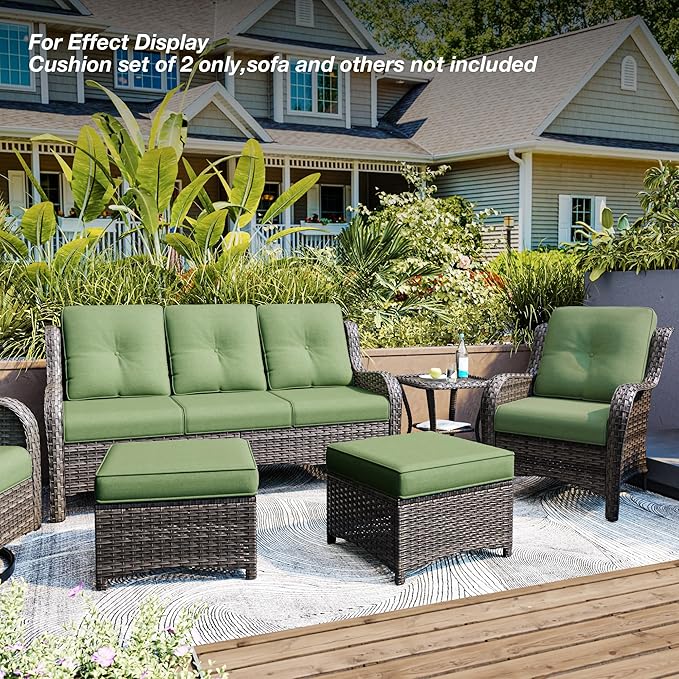 Joyside Outdoor Chair Cushions Set, 22x25/22x24 Inch Patio Furniture Deep Seat Cushions, Water Resistant & Thick Cushion, Outdoor Replacement Cushions for Seat and Sofa (Green, 3 Set)