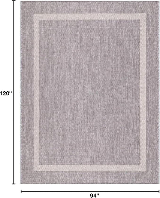 Bordered Outdoor Rug 8x10 Washable Outside Carpet for Indoor Patio Porch Waterproof Easy Cleaning Non Shedding Area Rugs Gray 8 x 10