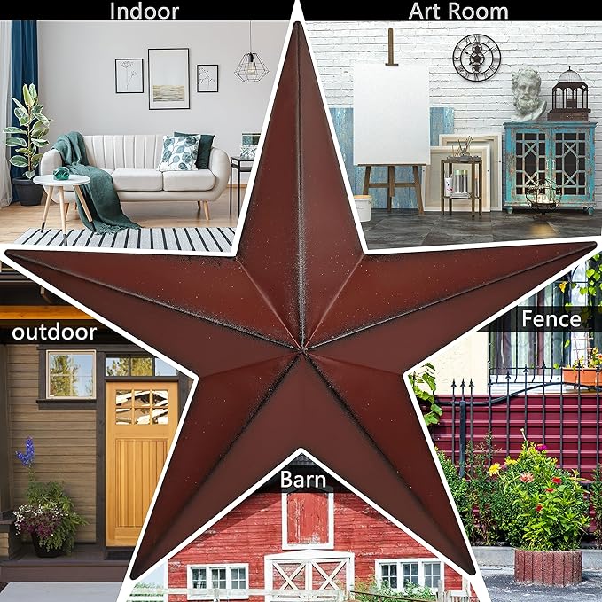 JoyEvy 15.5" 2Pcs Metal Barn Stars,Indoor or Outdoor Texas Stars Art,Red Black Rustic Vintage Western Country Farmhouse Home Wall Decor