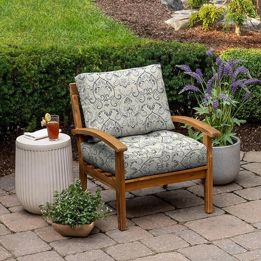 ARDEN Outdoor Plush Modern Tufted Blowfill Deep Seat Set, 24 in x 24 in, Weather-Proof, Rain-Proof, Fade Resistant Patio Cushion, Ultra Cozy 24 x 24, Neutral Aurora Damask