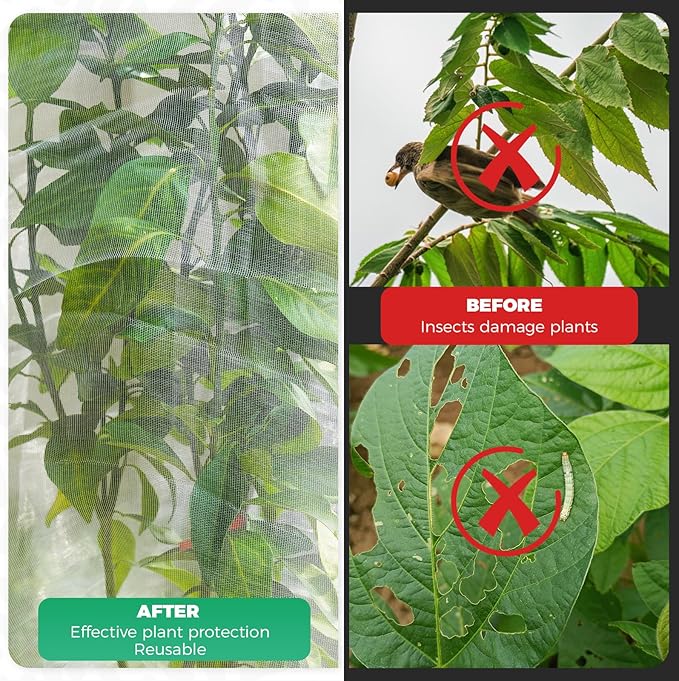 Zihvfzu 4 Pack Garden Netting Mesh with Drawstring – 3.5 x 2.3 FT Bird Netting for Blueberry Bushes, Fruit Trees & Vegetables, Insect & Deer Barrier for Cicada, Squirrel, Animals Protection (White)