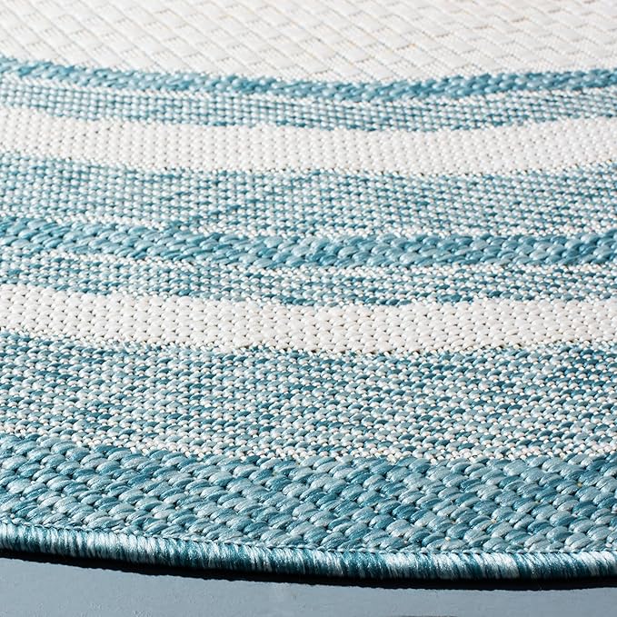SAFAVIEH Washable Rug Outdoor Courtyard Collection - 10' Round, Ivory & Aqua Blue, Non-Shedding & Easy Cleaning, Ideal for Patio, Backyard, Mudroom (CY8475-53512)