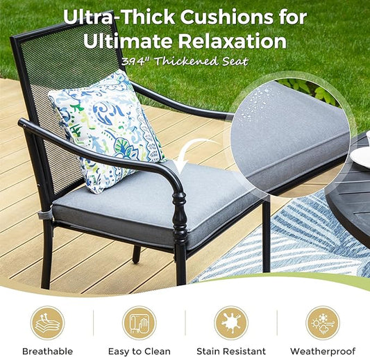 7 Pieces Outdoor Patio Dining Set for 6,Outdoor Metal Dining Set, 6 Metal Chairs with Thickened Cushions, 64" Rectangle Table for Garden Backyard